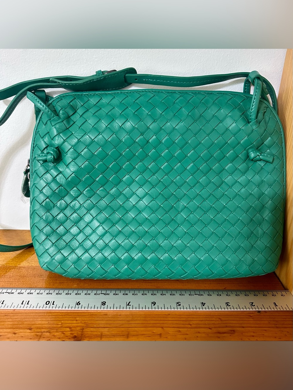 Green Woven Crossbody Bag with Knot Details - Medium Size